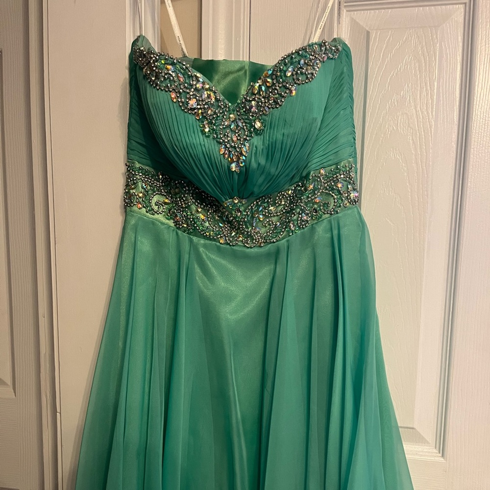 Short, green, sequin dress